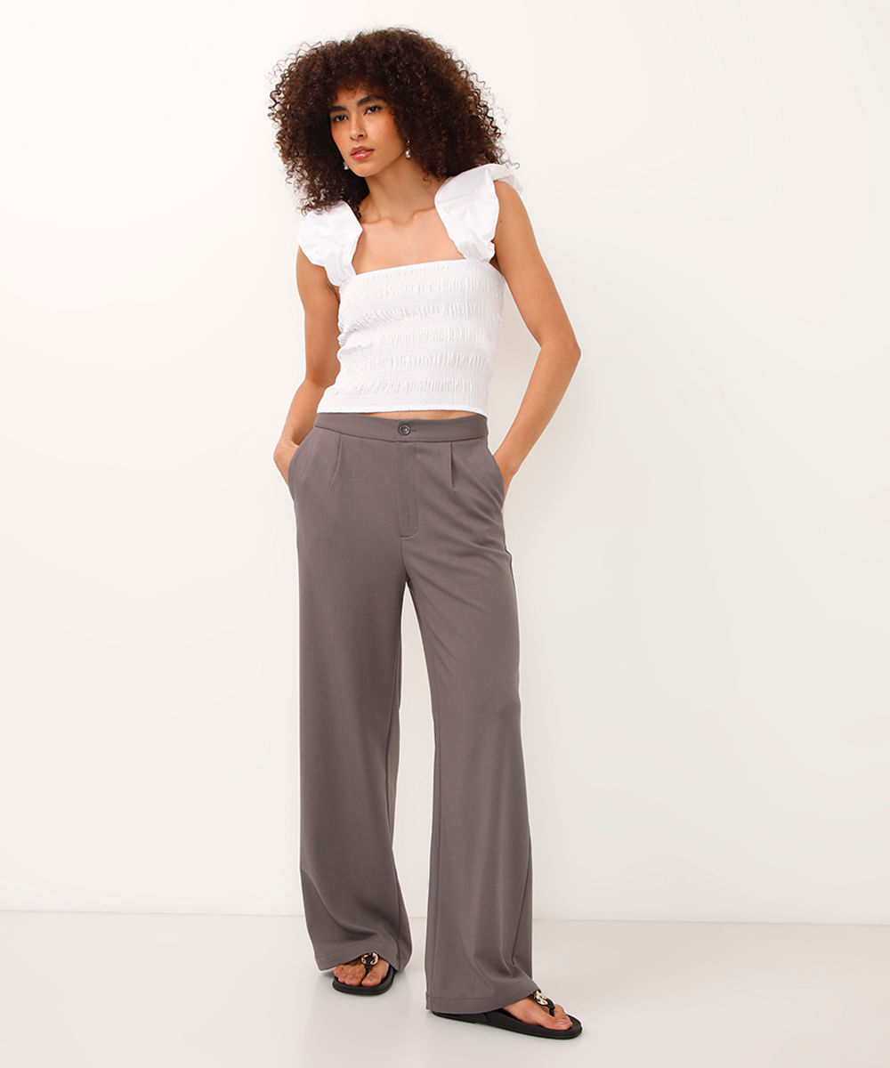 blusa cropped franzido alça bufante off white