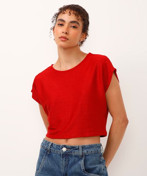 cropped de viscose texturizada vermelho