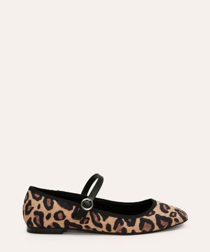 sapatilha animal print onça com fivela via uno bege