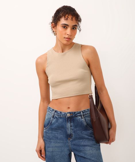 cropped de algodão halterneck bege