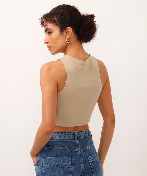 cropped de algodão halterneck bege