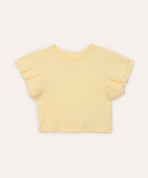 blusa infantil manga curta babados amarela