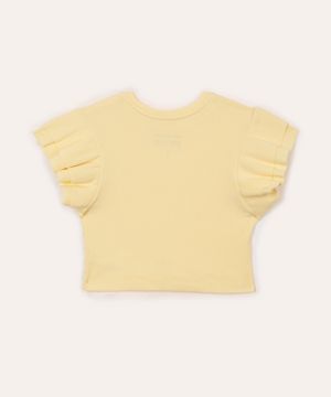 blusa infantil manga curta babados amarela