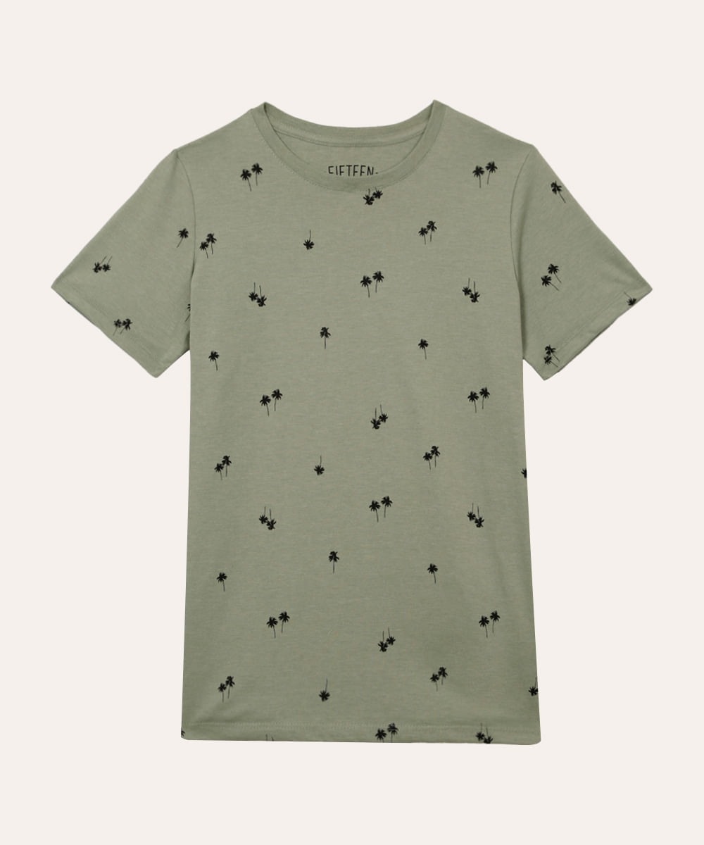 camiseta de algodão juvenil coqueiros manga curta verde