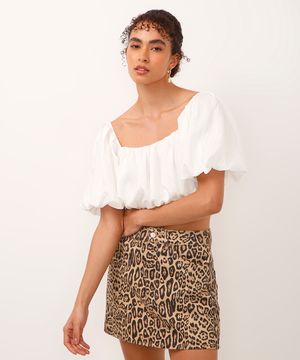 blusa cropped de viscose manga bufante off white