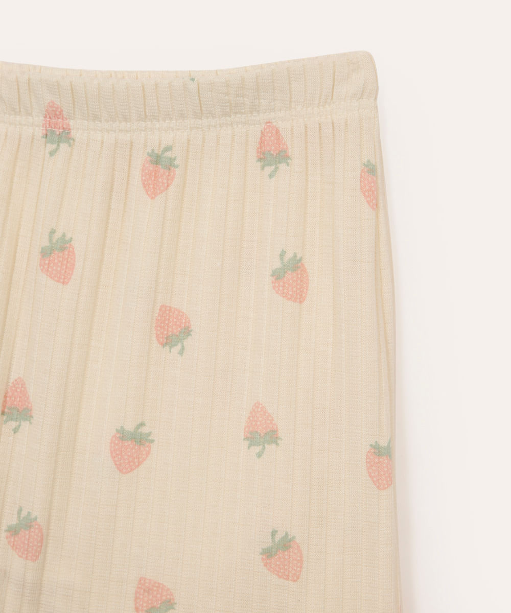 pijama curto infantil com fru fru e moranguinhos off white