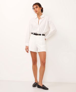 short curto de alfaiataria cintura alta off white