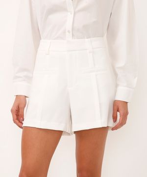 short curto de alfaiataria cintura alta off white