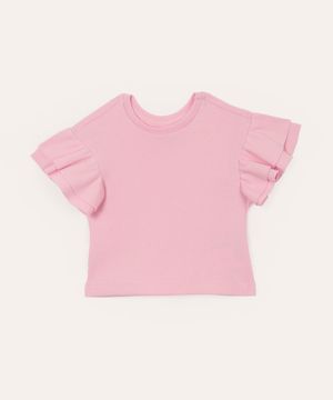 blusa infantil manga curta babados - pink