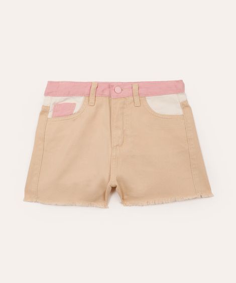 short infantil de sarja tricolor bege