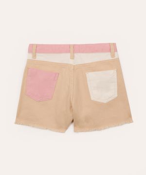 short infantil de sarja tricolor bege