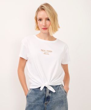 camiseta de algodão com amarração new york off white