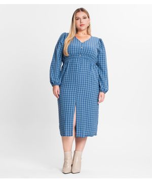 Vestido Plus Size Em Air Flow Secret Glam Azul