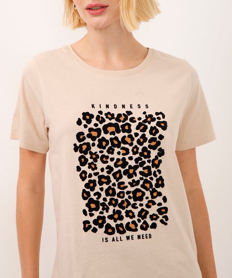 camiseta de algodão animal print kindness bege
