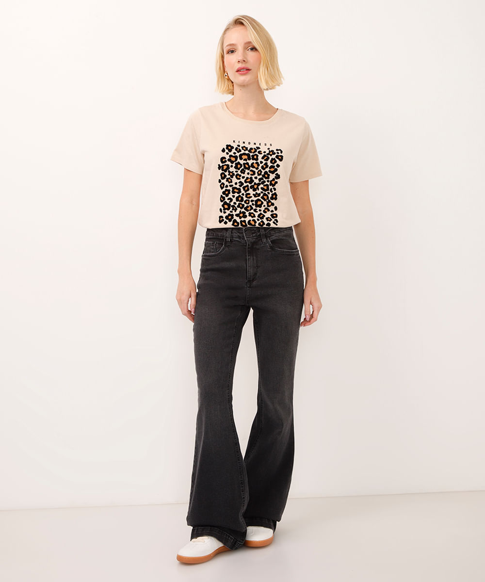 camiseta de algodão animal print kindness bege