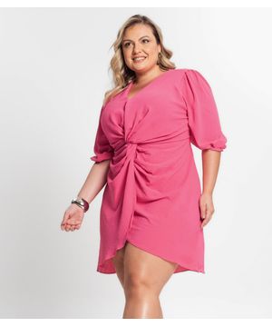 Vestido Mangas 3/4 Plus Size Secret Glam Rosa