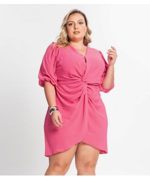 Vestido Mangas 3/4 Plus Size Secret Glam Rosa