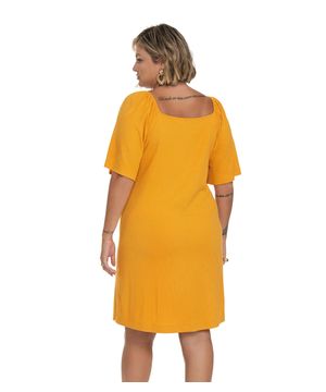 Vestido Plus Size Ribana Canelada Secret Glam Amarelo