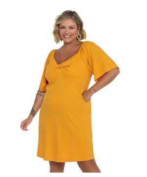 Vestido Plus Size Ribana Canelada Secret Glam Amarelo