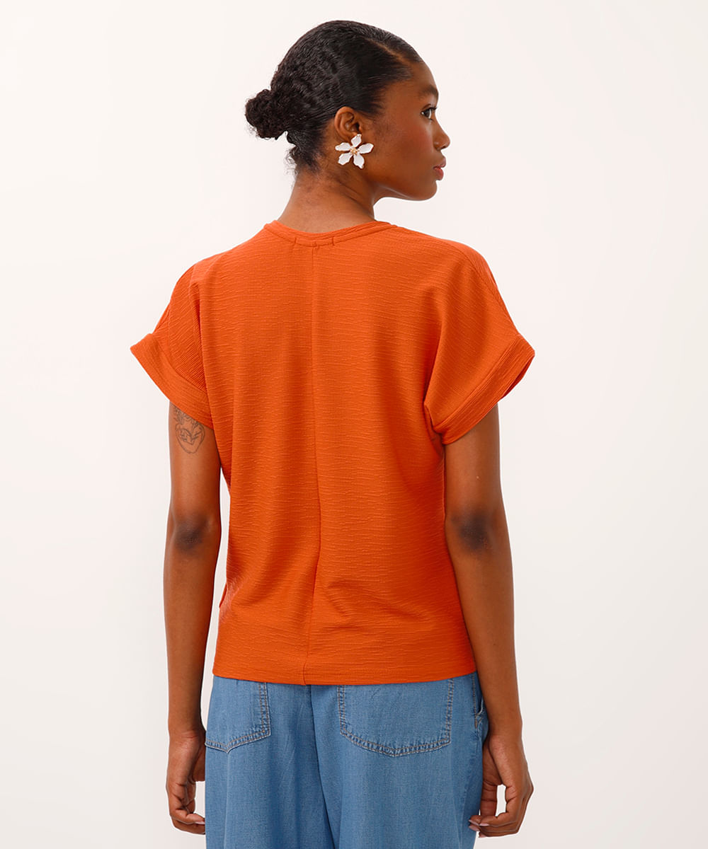 camiseta manga japonesa texturizada laranja