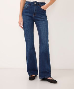 calça jeans flare cintura alta azul escuro