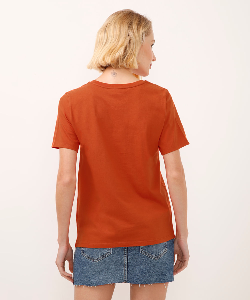 camiseta de algodão manga curta flowers the world laranja