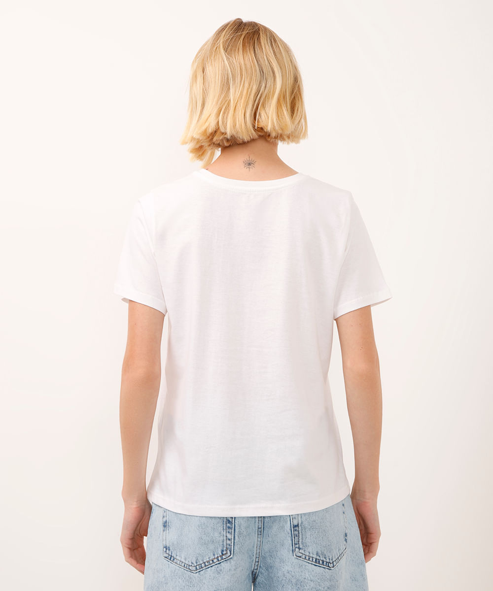 camiseta de algodão manga curta folhagem metalizada off white