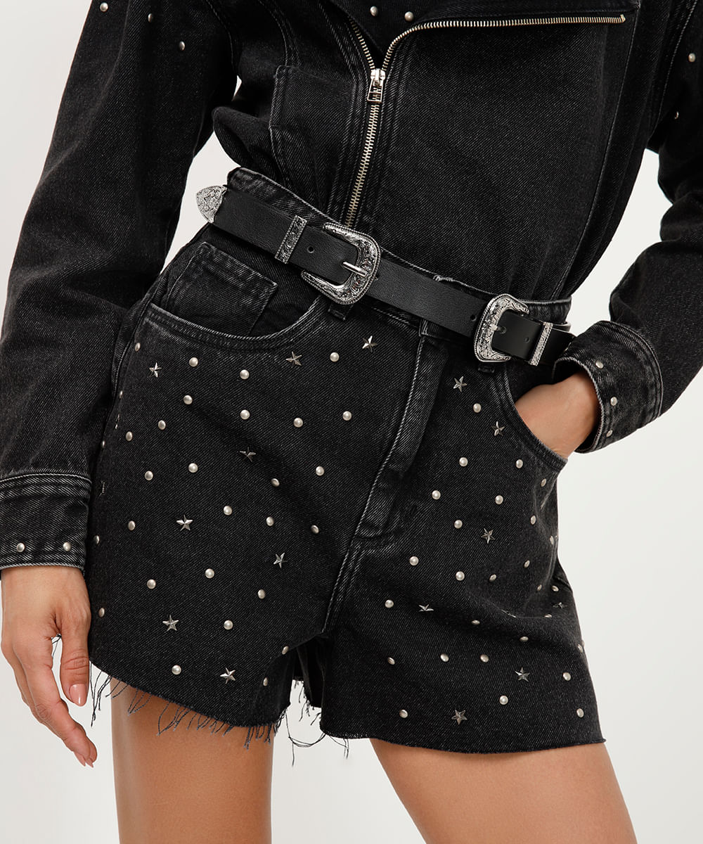 cinto western fivela dupla preto