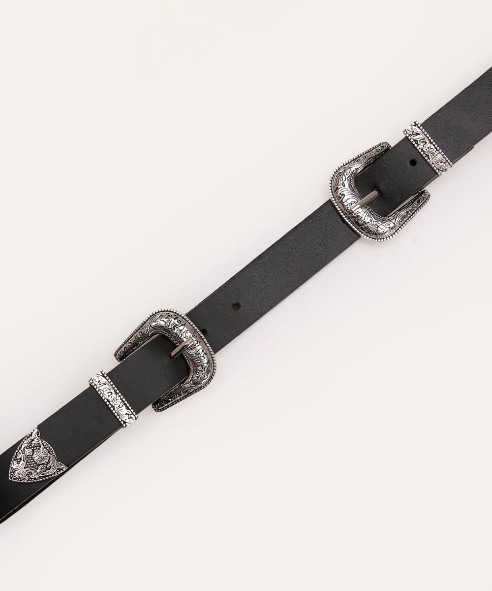 cinto western fivela dupla preto
