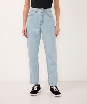 calça mom jeans cintura super alta azul claro