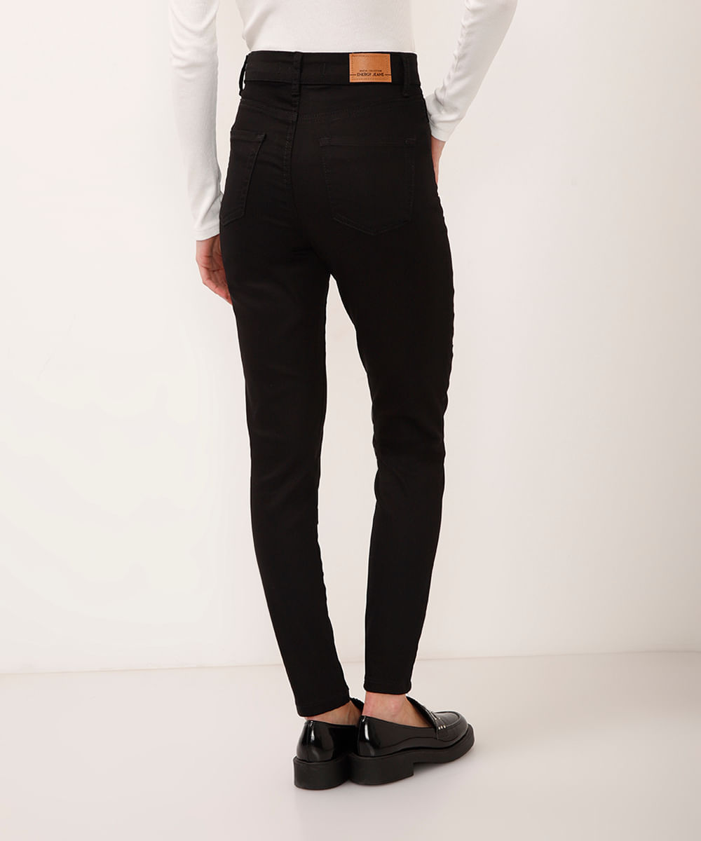 Calça Jeans Feminina Super Skinny Energy Cintura Alta Preta