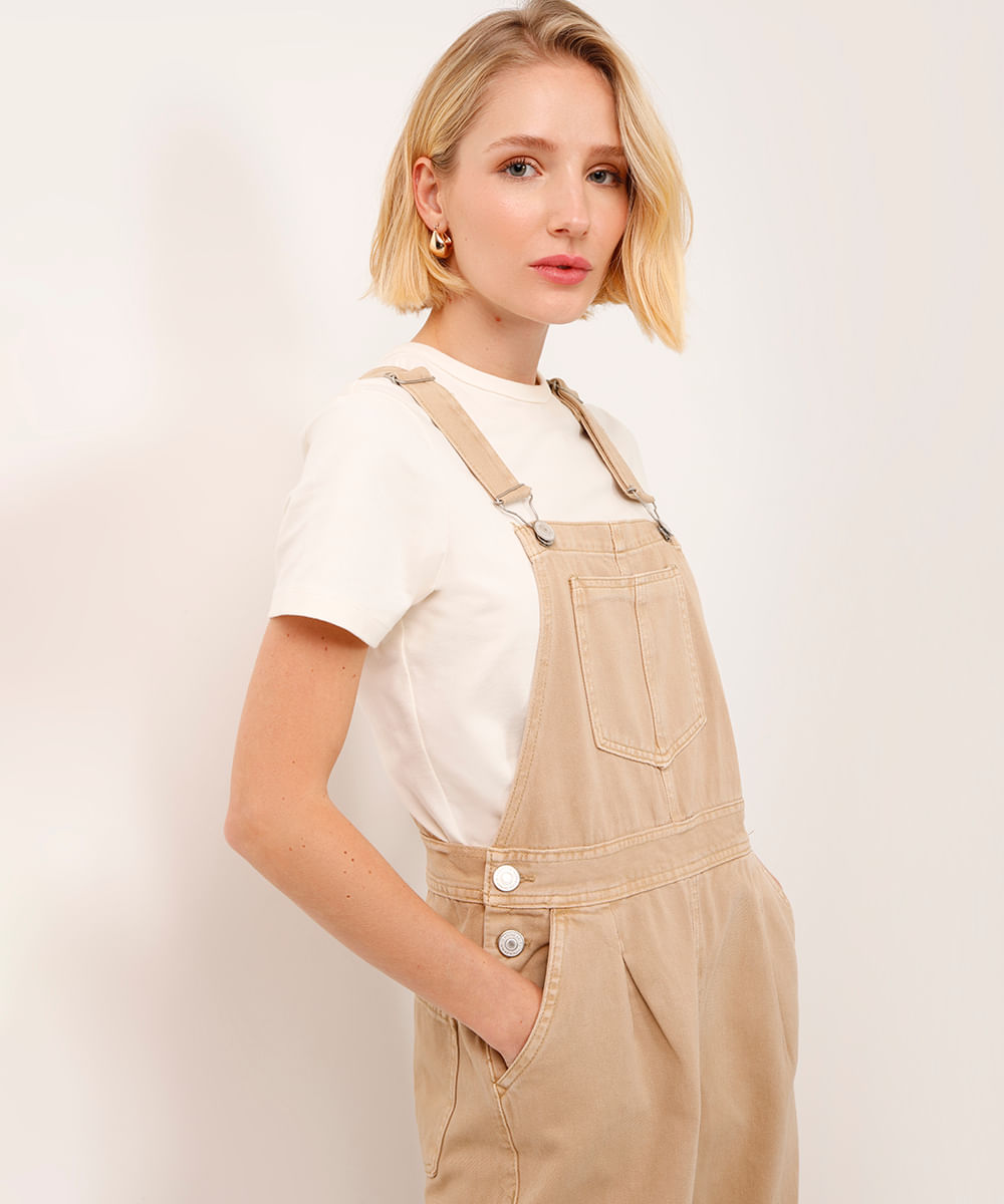 jardineira de sarja baggy bege