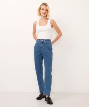 calça jeans mom cintura super alta azul médio