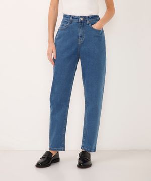 calça jeans mom cintura super alta azul médio