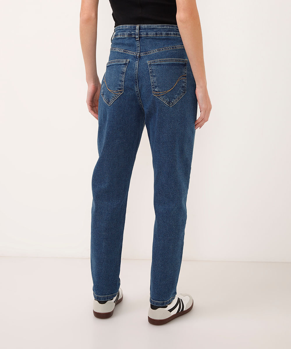 calça jeans mom cintura super alta azul escuro
