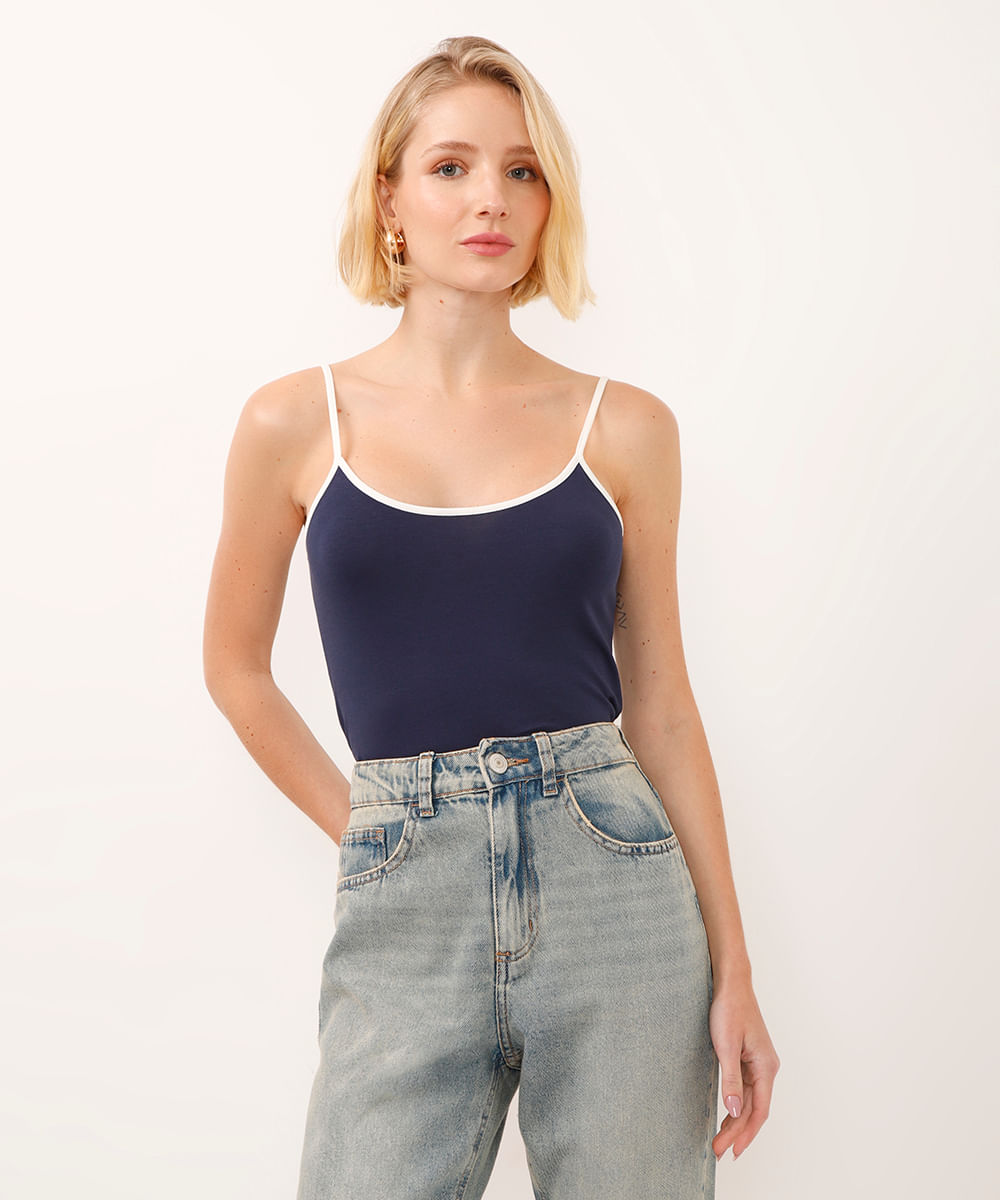 blusa de algodão peruano bicolor azul