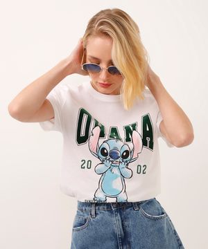 camiseta de algodão manga curta ohana stitch off white