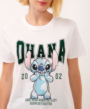 camiseta de algodão manga curta ohana stitch off white