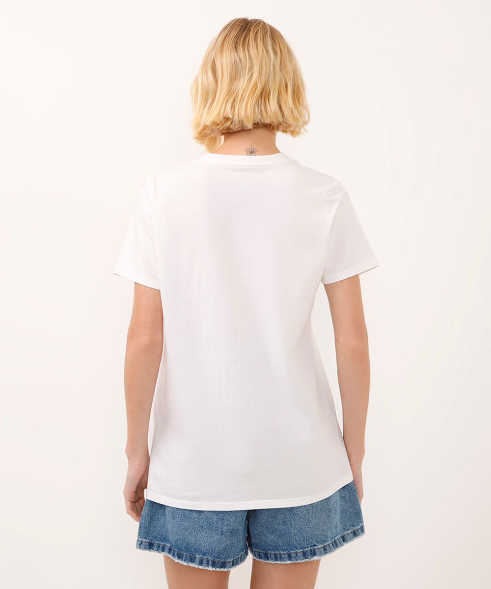 camiseta de algodão manga curta ohana stitch off white