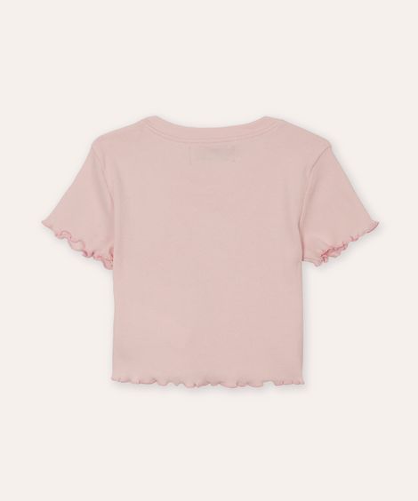 camiseta cropped de algodão juvenil be brave com fru fru rosa