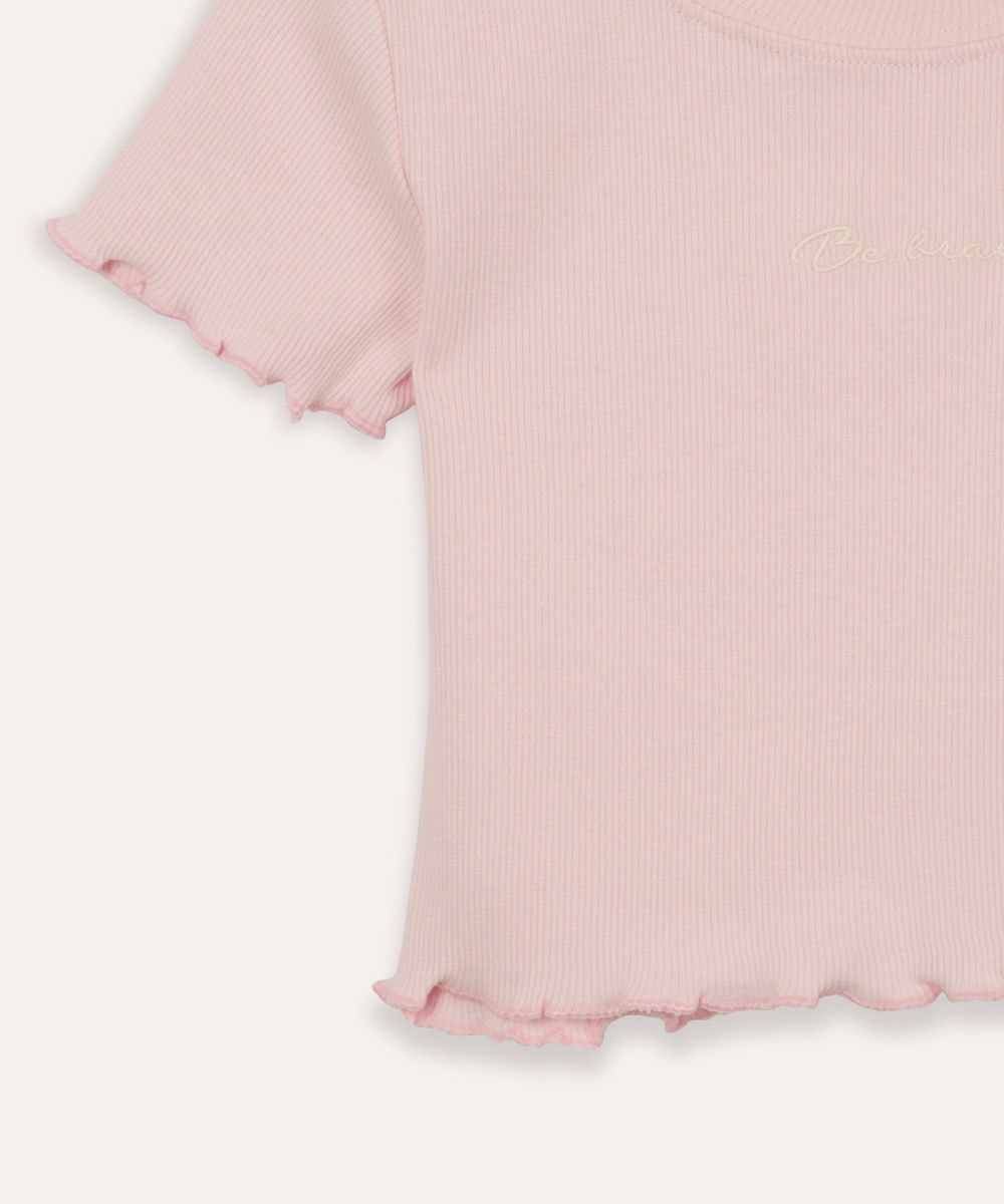 camiseta cropped de algodão juvenil be brave com fru fru rosa