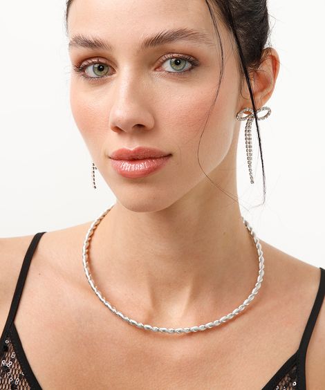 colar choker espiral torcido prateado