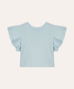 blusa infantil manga curta babados - azul claro