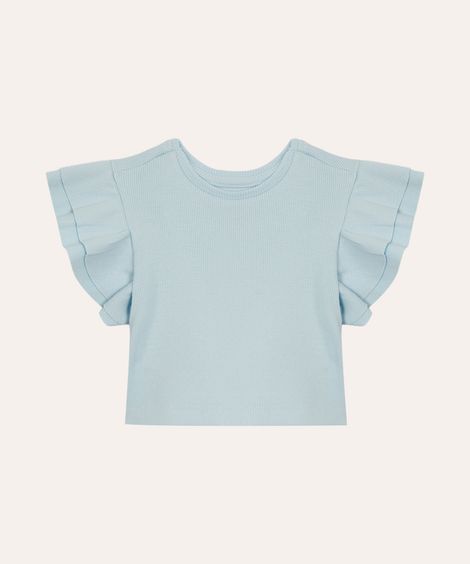 blusa infantil manga curta babados azul