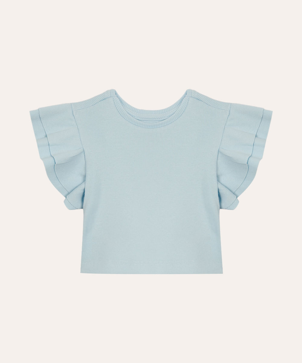 blusa infantil manga curta babados azul