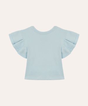 blusa infantil manga curta babados - azul claro