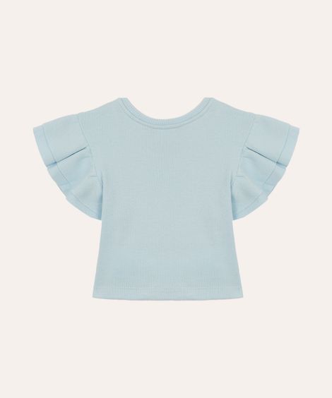 blusa infantil manga curta babados azul