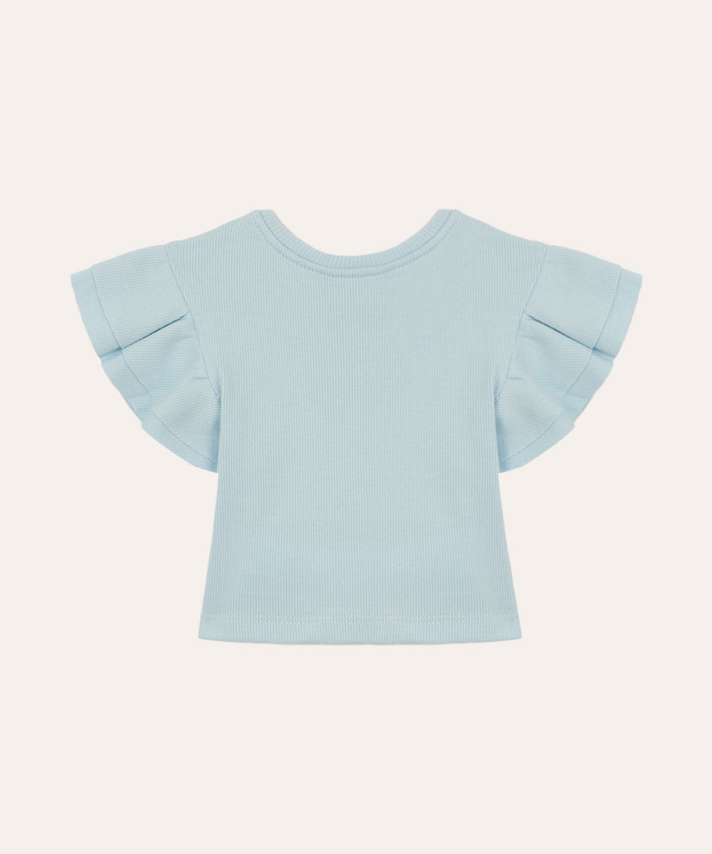 blusa infantil manga curta babados azul