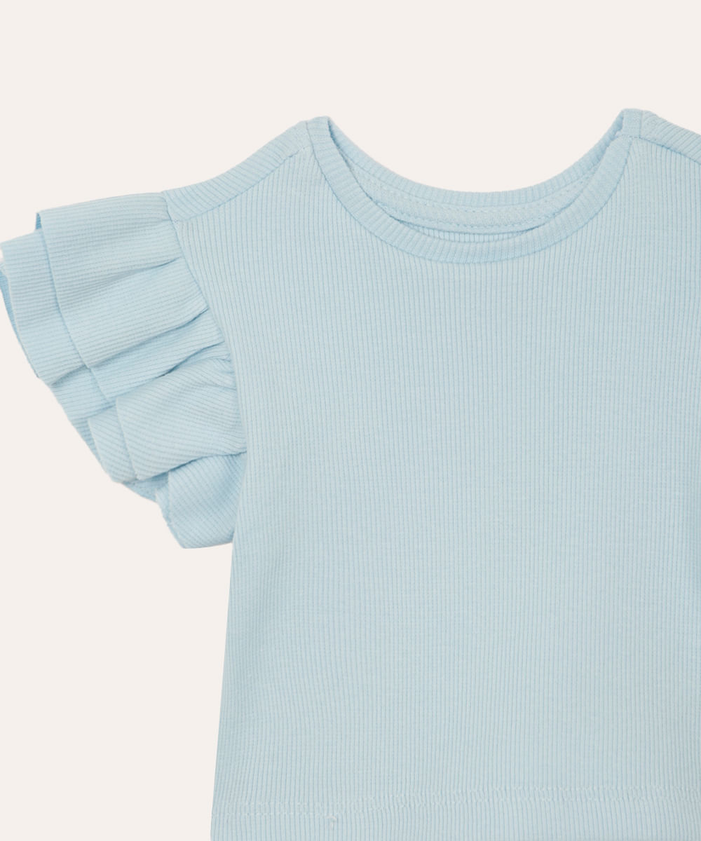 blusa infantil manga curta babados azul
