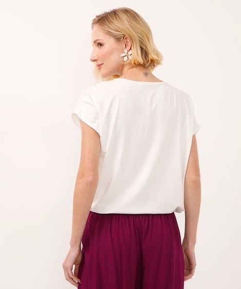 camiseta de viscose com amarração texturizada off white